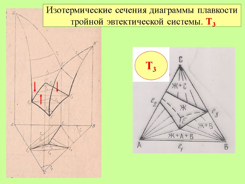 Изотермические сечения диаграммы плавкости  тройной эвтектической системы. Т3 Т3